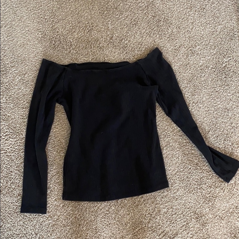 black over the shoulder tight long sleeve ribbed